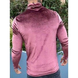 Men Suede High Neck Long Sleeve T-Shirt