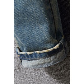 Distressed Wash Buttoned Straight Leg Men's Jeans