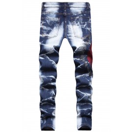 Men's Washed Indian Pattern Embroidery Slim-fit Jeans