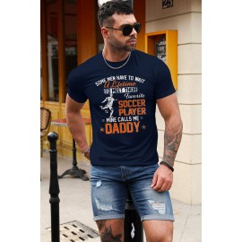 Blue Soccer Player Letter Graphic Print Short Sleeve T Shirt