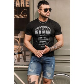 Black OLD MAN Letter Print Muscle Fit Short Sleeve Men's T Shirt