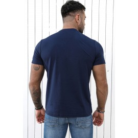 Blue Letters Pattern Print Muscle Fit Short Sleeve Men's T Shirt