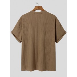 Mens Striped Texture V-Neck Short Sleeved Shirt