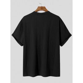Mens Striped Texture V-Neck Short Sleeved Shirt