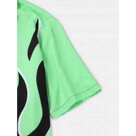 Mens Abstract Flame Print Button Up Short Sleeve Shirt